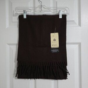 Unisex Brown Woolmark Scarf Pure New Wool 100% Lambswool with Fringe (2001)